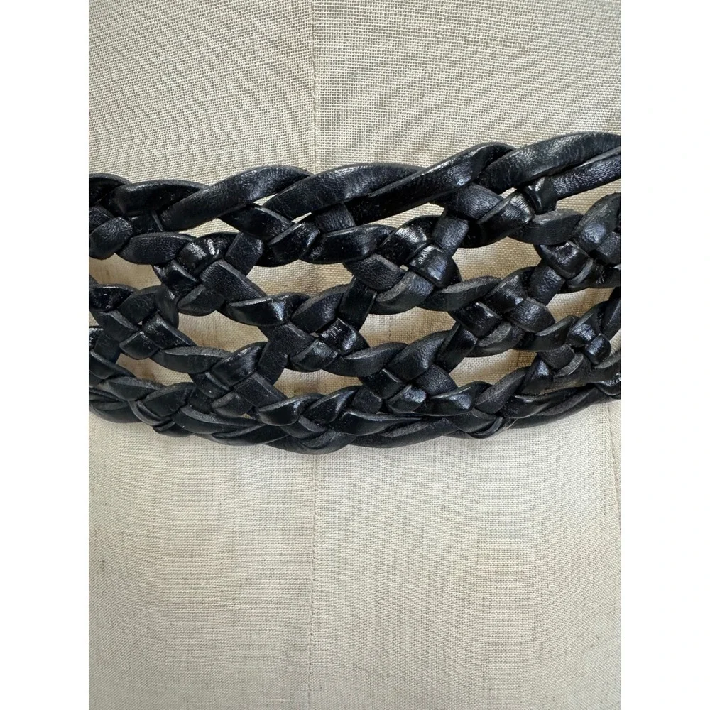 Lauren Ralph Lauren Black Braided O Ring ‎ Leather Wide Waist Belt Size X Large